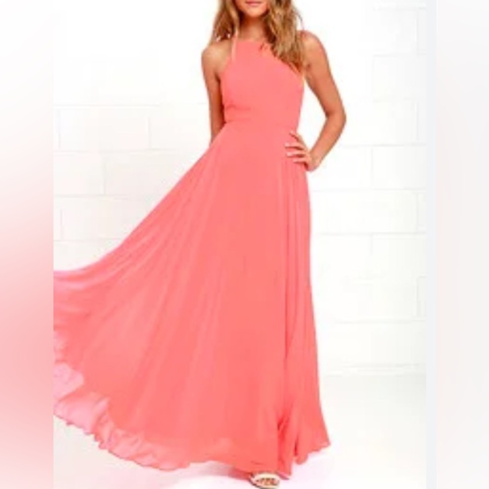 Lulus Elegant Coral Pink  Maxi Formal Dress M